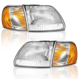 Pair Headlights For 1997-2003 Ford F150 F250 1997-2002 Expedition Chrome Lamps