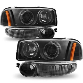 For 2000-2006 GMC Yukon Denali Halogen Halo 4Pcs Headlights+Bumper Lamps LH+RH