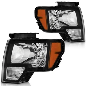 Pair Headlights Assembly For 2009-2014 Ford F-150 F150 Pickup Halogen Headlamps