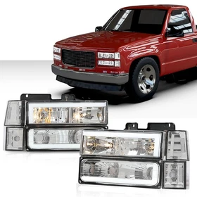 For 88-93 Chevy C/K GMC Suburban Tahoe LED Tube Headlights Bumper+Corner Lamps