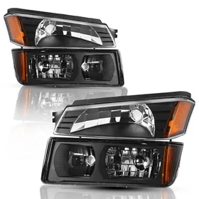 4pcs Headlight+Bumper Lamp For 2002-2006 Chevy Avalanche w/ Body Cladding