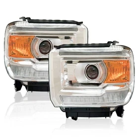 Pair LED Headlights W/DRL For 2014-2018 GMC Sierra 1500 2500HD 3500HD Chrome
