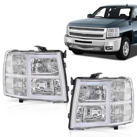 Fit For 2007-2013 Chevy Silverado LED DRL Tube Headlights Headlamps Left+Right