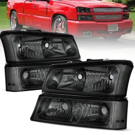 Pair Headlights & Bumper Lights For 2003-2006 Chevy Silverado 1500 2500 3500 HD