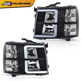 Fit For 2007-2013 Chevy Silverado LED DRL Tube Headlights Headlamps Left+Right