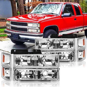 Headlights For 1994-1998 Chevy Silverado OBS C/K 1500 2500 3500 w/ Bumper Lamps