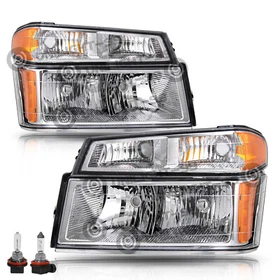 Headlights Assembly For 2004-2012 Chevy Colorado Canyon Bumper Chrome Headlamp 