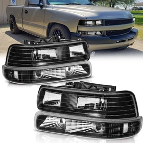 Headlights & Bumper Light For 99-02 Chevy Silverado 00-06 Tahoe Suburban LH & RH