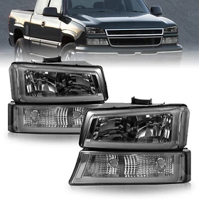 Headlights Bumper Lamp For 2003-2006 Chevy Silverado Avalanche W/ LED DRL