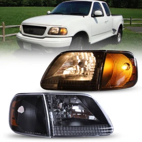 Chrome/Black Housing Clear Len Headlights For 1997 1998 1999 Ford F250 LightDuty
