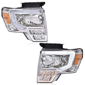 Fit For 2009-2014 Ford F-150 F150 LED Tube DRL Headlights HeadLamps Left+Right
