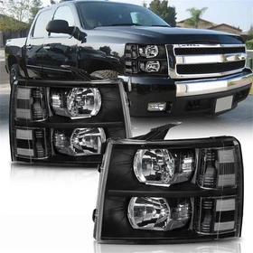 Chrome/Black For 07-13 Chevy Silverado 1500/2500/3500 Clear Corner Headlights