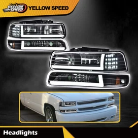 Fit For 99-02 Chevy Silverado 00-06 Tahoe LED DRL Bar Headlights + Bumper Lamps