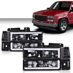 For 88-93 Chevy C/K GMC Suburban Tahoe LED Tube Headlights Bumper+Corner Lamps