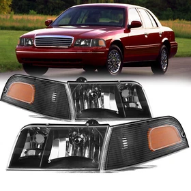 For 1998-2011 Ford Crown Victoria Headlights+Corner Signal Headlamps Set LH+RH