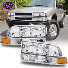 Pair Chrome & Amber Headlights Assy Factory Style For 1998-2004 CHEVY S10 BLAZER