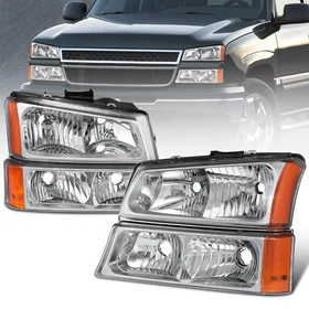 Pair Headlights & Bumper Lights For 2003-2007 Chevy Silverado 1500 2500 3500