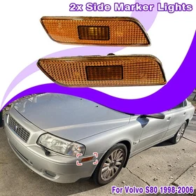 Pair Front Fender Side Marker Indicator Flasher Lights For Volvo S80 1998-2006