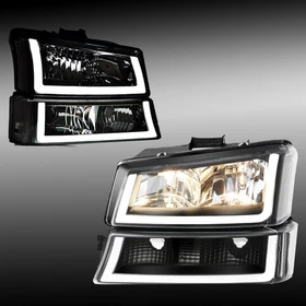 For 2003-2006 Chevy Silverado 1500-3500 Headlights Headlamps W/ LED DRL Pairs