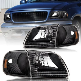 For 1997-2003 Ford F150 Expedition 97-03 Black Headlights+Corner Signal Lamp Set