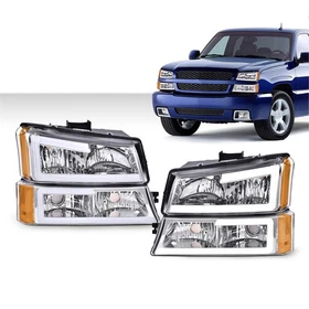 LED DRL Headlights+Bumper Fog Lights Fit For 2003-2006 Chevy Silverado Avalanche