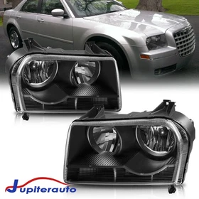 Pair Black Housing Headlight Halogen Lamps For 2005-2010 Chrysler 300 Halogen