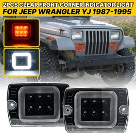 2Pcs Clear/Smoked LED Front Marker Corner Light For Jeep Wrangler YJ 1987-1995