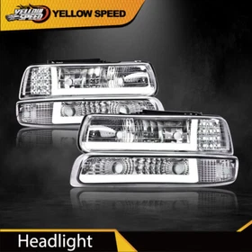 Fit For 99-02 Chevy Silverado 00-06 Tahoe LED DRL Bar Headlights + Bumper Lamps