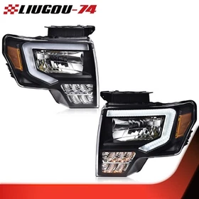 Fit For 2009-2014 Ford F-150 Truck LED DRL Tube Headlights HeadLamps Left+Right