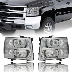 Black/Chrome Headlights For 07-13 Chevy Silverado 1500/2500/3500 W/ Amber Corner