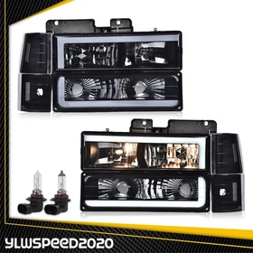 Fit For 1994-1998 GMC C/K C10 Sierra Pair LED Headlights & Corner & Lamps Bumper