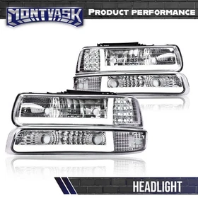 Fit For 99-02 Chevy Silverado 00-06 Tahoe LED DRL Bar Headlights + Bumper Lamps