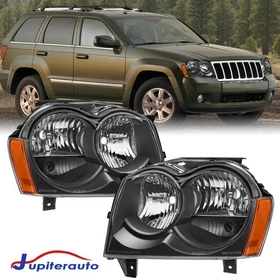 Pair Chrome Headlights Headlamps Assembly For 2005-2007 Jeep Grand Cherokee