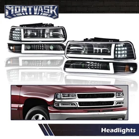 Fit For 99-02 Chevy Silverado 00-06 Tahoe LED DRL Bar Headlights + Bumper Lamps