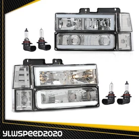 Fit For 1994-1998 GMC C/K C10 Sierra Pair LED Headlights & Corner & Lamps Bumper