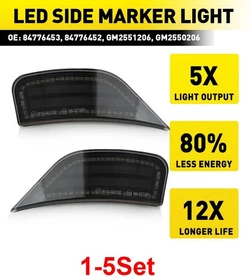 1-5Set Smoked Side Marker Light Turn Signal Light For 2021-23 GMC Chevy Cadillac