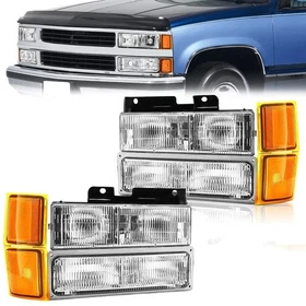 For 1994-1998 Chevy Silverado C/K 1500 2500 3500 Headlights w/ Bumper Lamp 94-98
