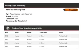 470LL06 DORMAN Parking Light Left Honda Accord #2