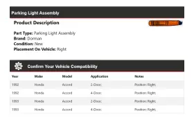 685BG61 DORMAN Parking Light Right Honda Accord #2
