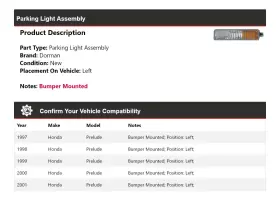 753XC46 DORMAN Parking Light Left Honda Prelude #2