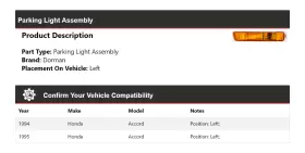 805KB47 DORMAN Parking Light Left Honda Accord #2