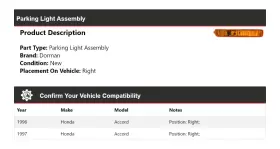 842XV64 DORMAN Parking Light Right Honda Accord #2