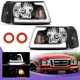 Fits 2001-2011 Ford Ranger Black LED Strip Headlights+Clear Corner Signal Lamps