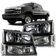 For 2003 2004 2005 2006 Chevy Silverado Avalanche Black Headlights Bumper Lamps