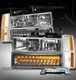 88-93 CHEVY/GMC C/K/SUBURBAN CRYSTAL HEADLIGHT CHROME+LED BUMPER+CORNER+BLUE DRL