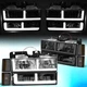 For 1988-1993 Chevy C/K Pickup Suburban F-LED Bar DRL Headlights Smoked/Amber