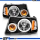 For 01-11 Ford Ranger Truck Dual LED Halo Strip Black Headlights Head Lamps Pair