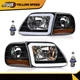 Fit for 97-04 F-150 Expedition LED DRL Headlights & Corner Lights Black/Clear