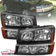 Black Headlights Fits 2003-2007 Chevy Silverado Avalanche DRL Bumper Lamps L+R