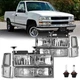 For 1994-2000 Chevy C10 C/K Chrome Headlights Clear Corner Bumper Lamps w/Bulbs